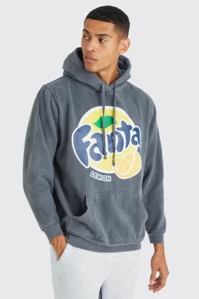 Oversized Fanta Lemon Wash License Hoodie | boohooMAN UK