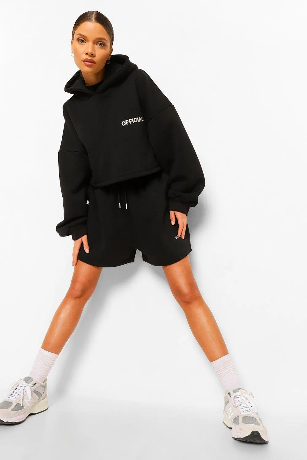 Oversized Slogan Crop Hoodie