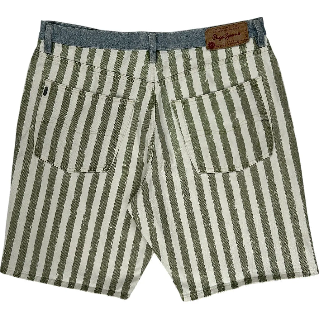 Pepe Jeans Striped Shorts - 40W 10L - Green Cotton