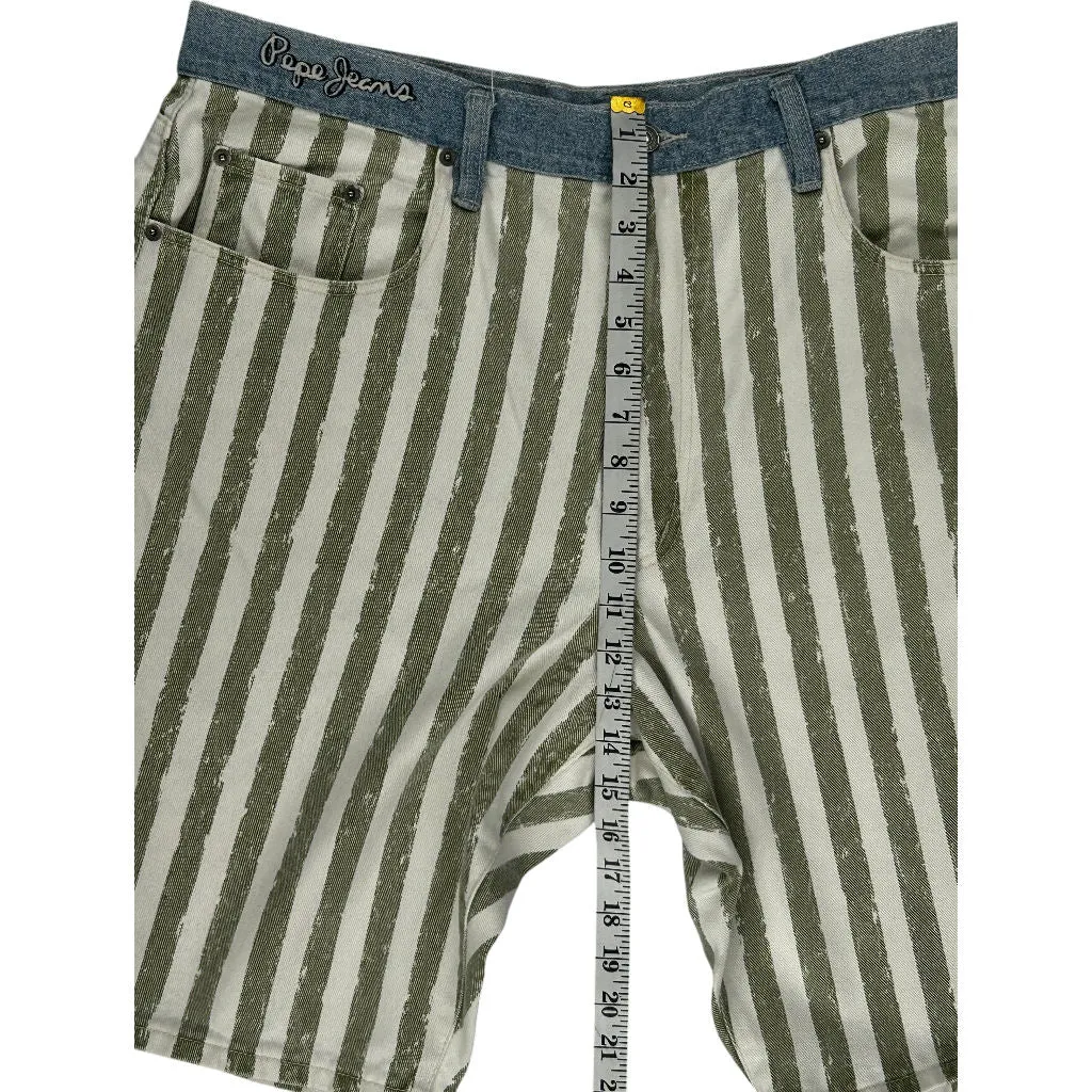 Pepe Jeans Striped Shorts - 40W 10L - Green Cotton