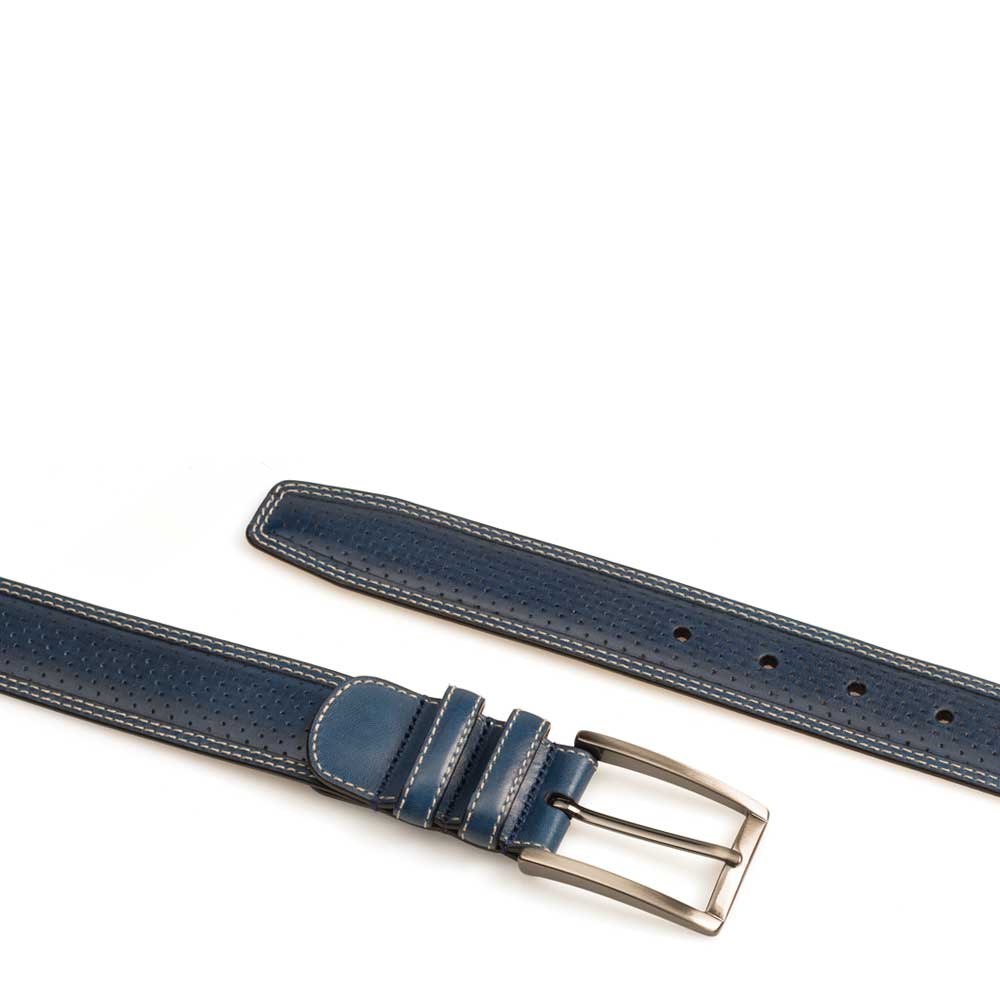 Perforated Calfskin Belt With Smooth Leather Edge