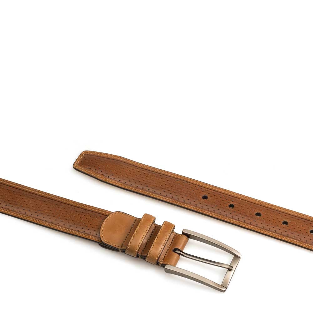 Perforated Calfskin Belt With Smooth Leather Edge