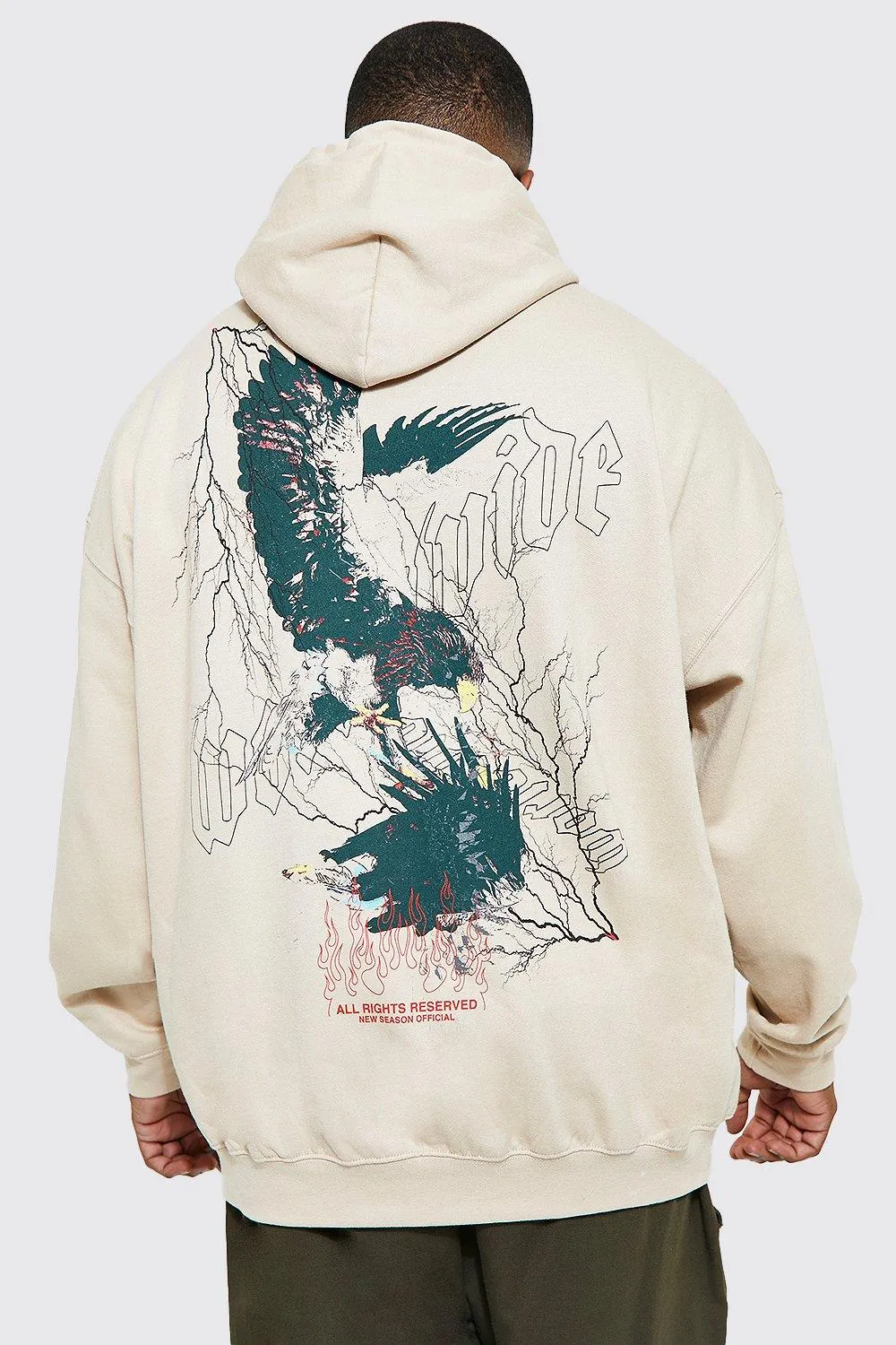 Plus Worldwide Eagle Back Print Hoodie | boohooMAN UK