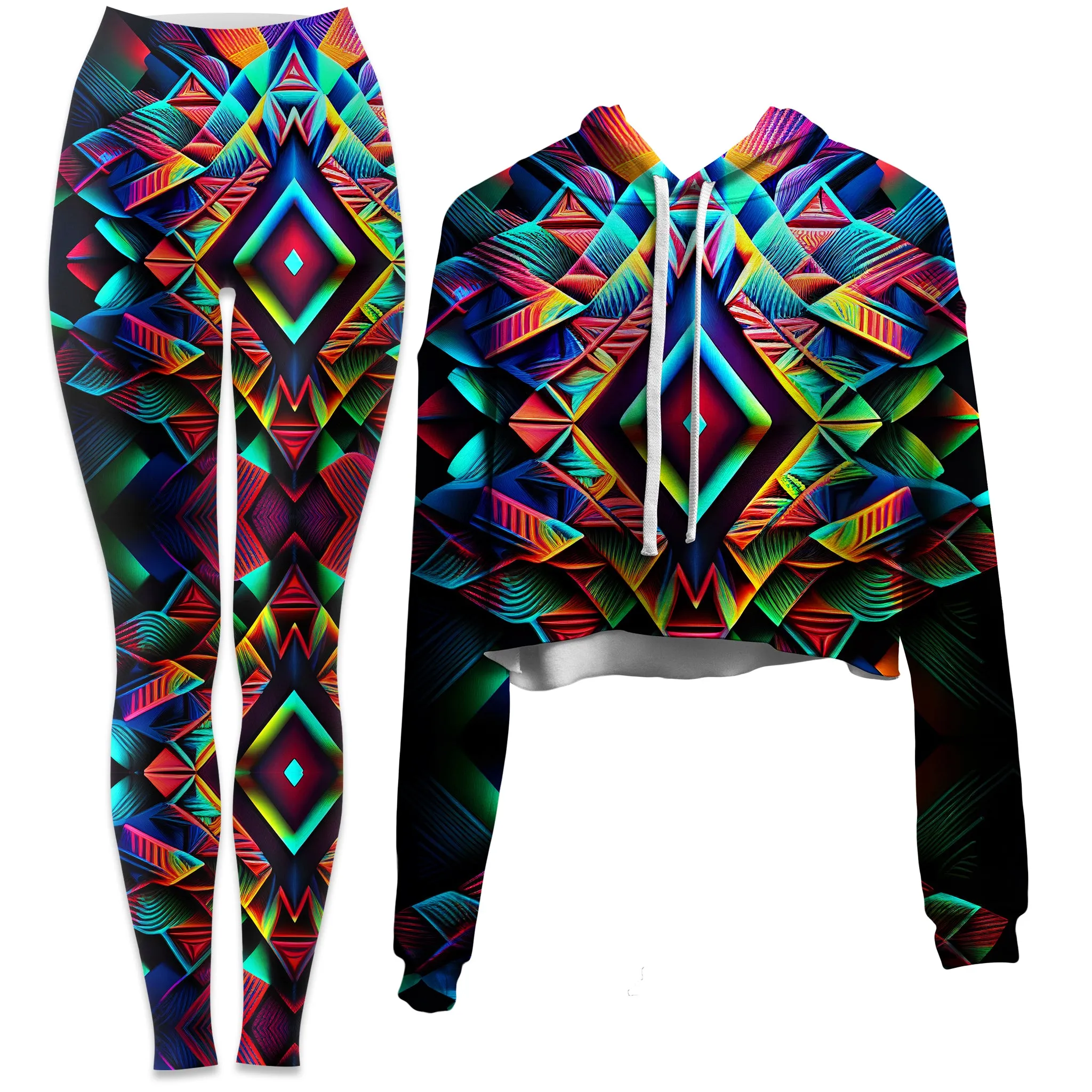 Psychedelic Tribal Crop Hoodie and Leggings Combo