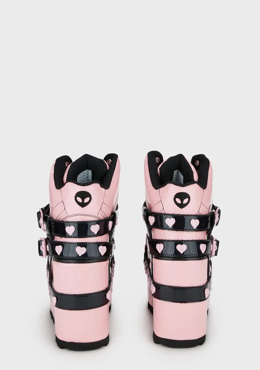 Qozmo Bondage Platform Sneakers - Pink/Black Hearts-