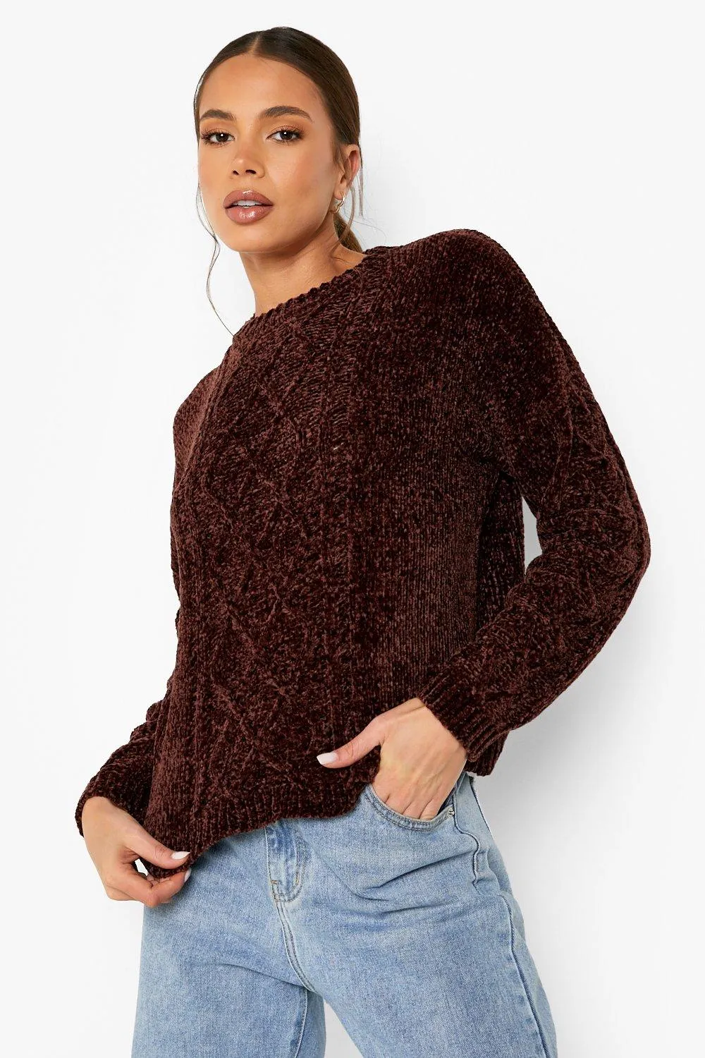 Recycled Chenille Cable Knit Sweater