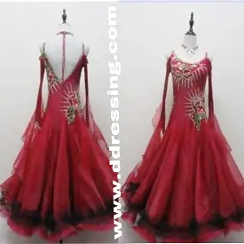 Red Ballroom Competition Dress with Flower Decoration