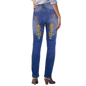 red Pink Watermelon Wildflower Floral print copy Women's Jeans (Back Printing) (Model L75)