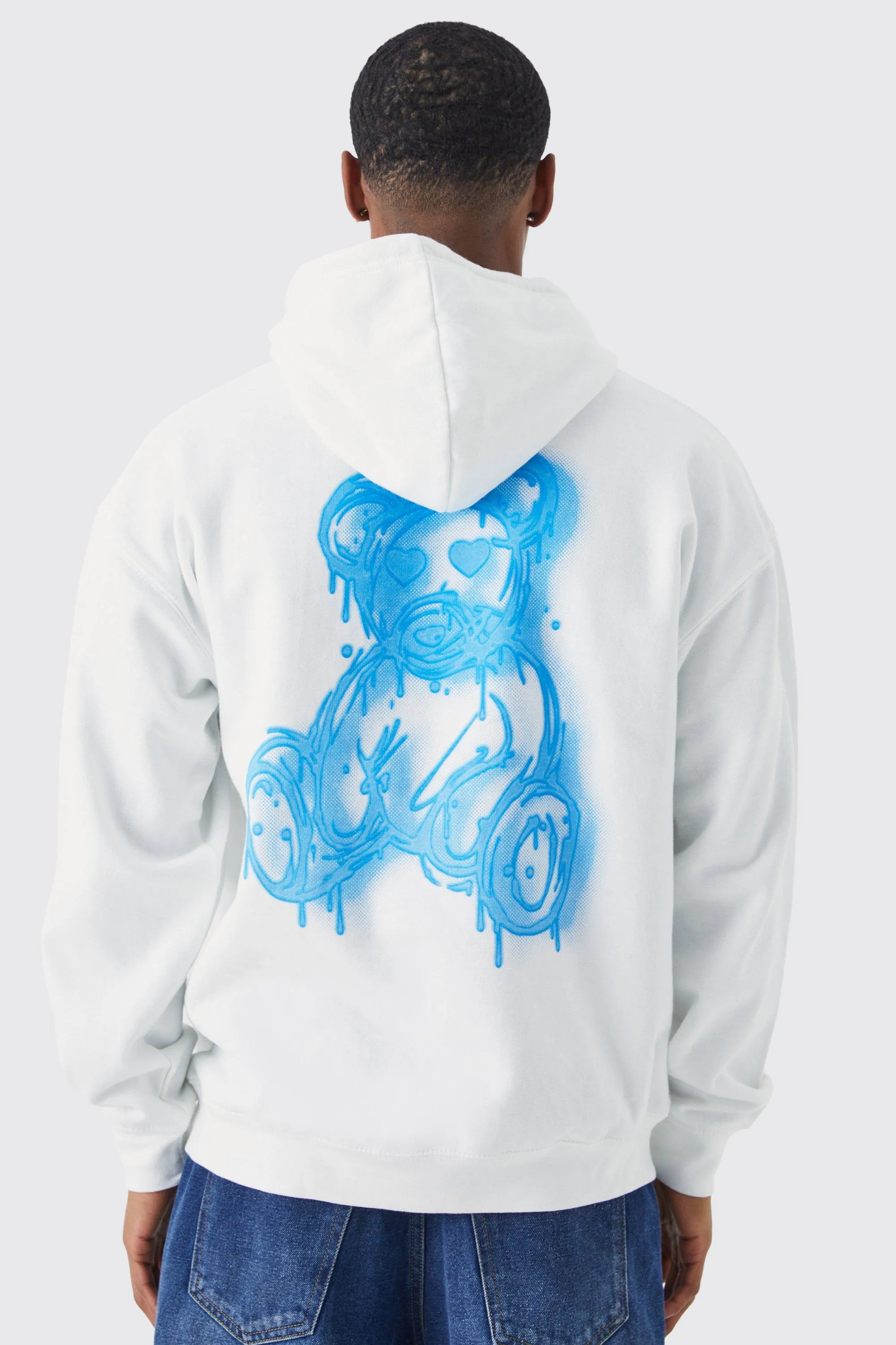 Regular Fit Spray On Teddy Graphic Hoodie | boohooMAN UK