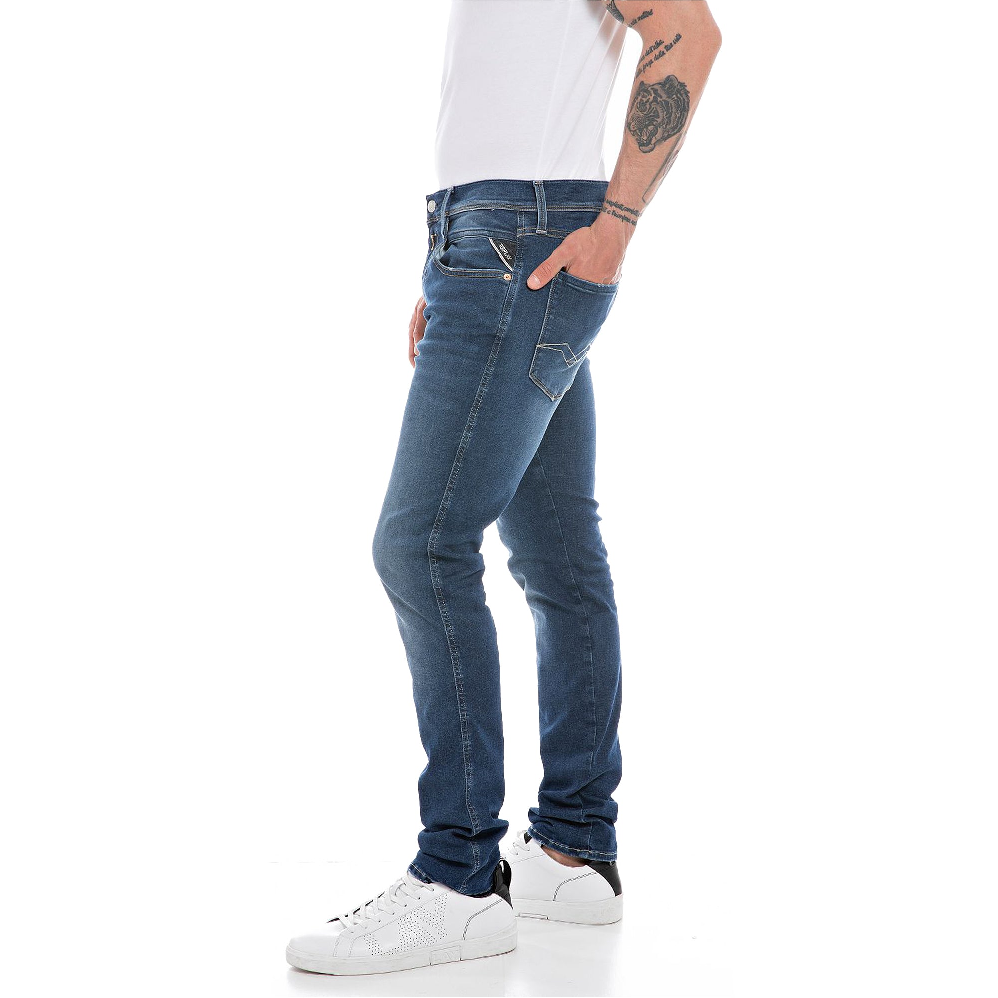 Replay Hyperflex Re-Used Anbass Slim Tapered Jeans - Original Blue