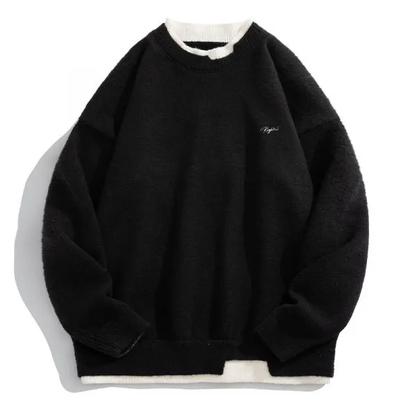 Retro Two-Tone Round Neck Sweater For Men