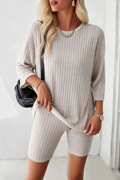 Ribbed Round Neck Top and Shorts Set