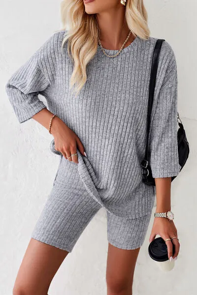 Ribbed Round Neck Top and Shorts Set