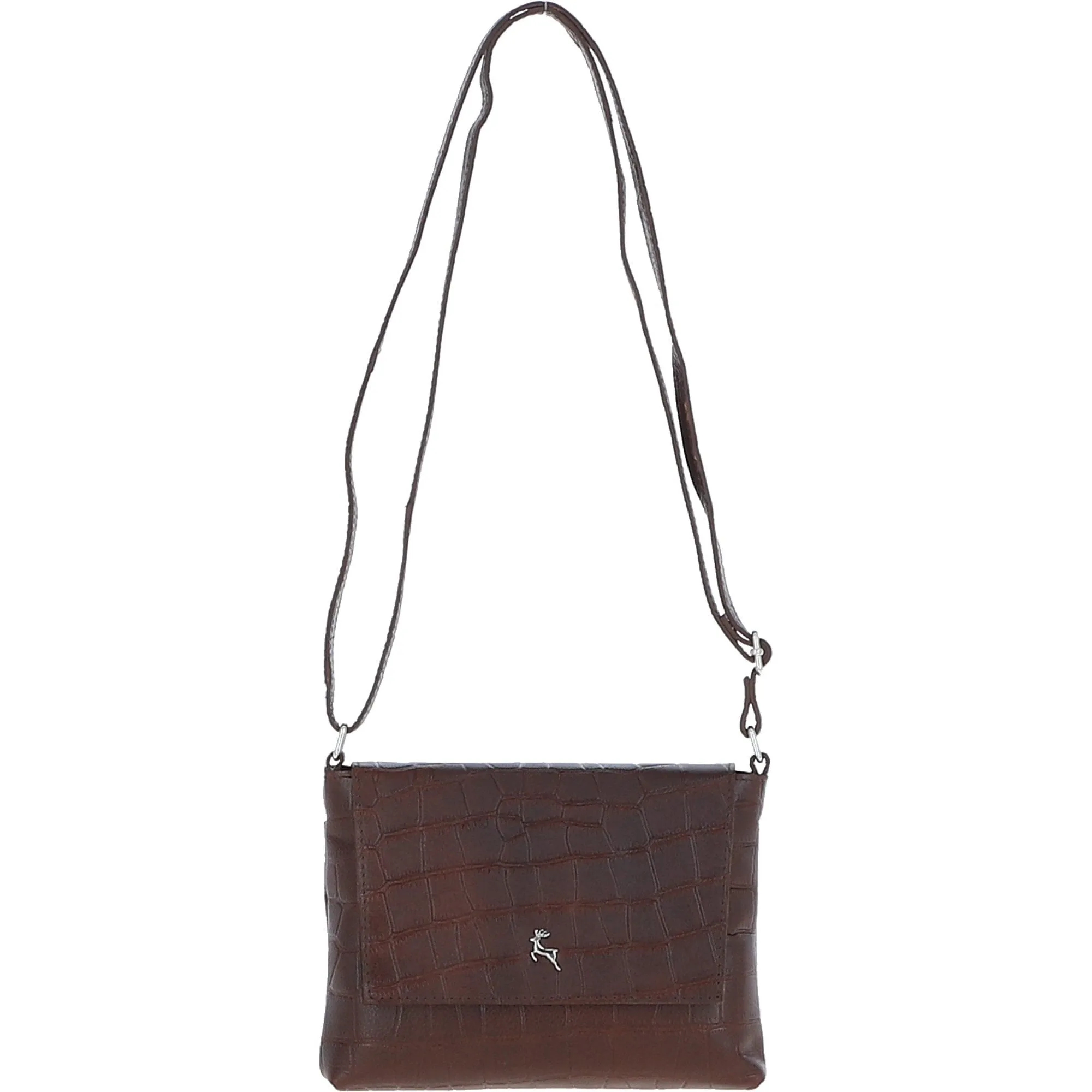 Rosea Flap Over Croc Print Real Leather Shoulder Bag Brandy/croc: MC6