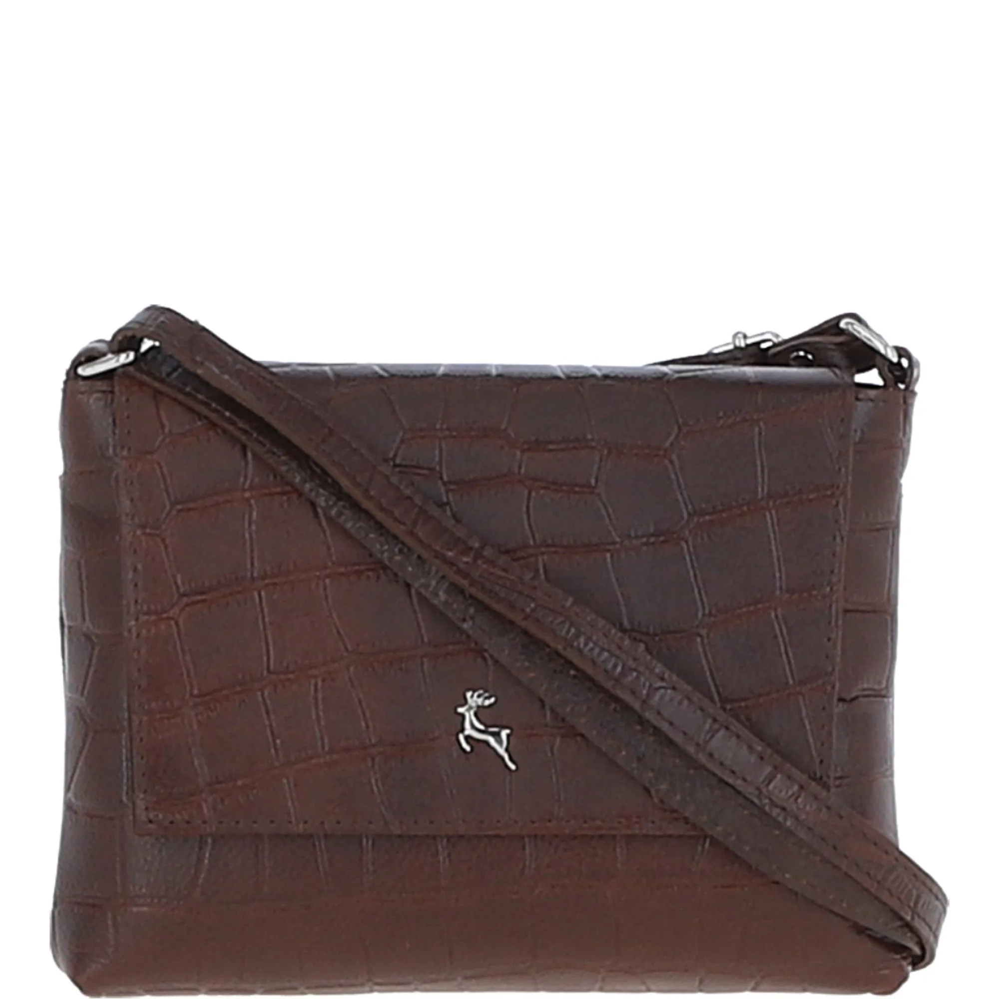 Rosea Flap Over Croc Print Real Leather Shoulder Bag Brandy/croc: MC6