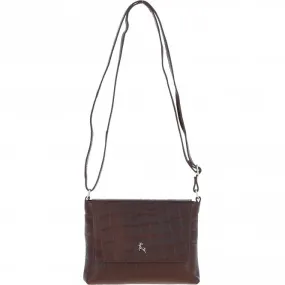 Rosea Flap Over Croc Print Real Leather Shoulder Bag Brandy/croc: MC6