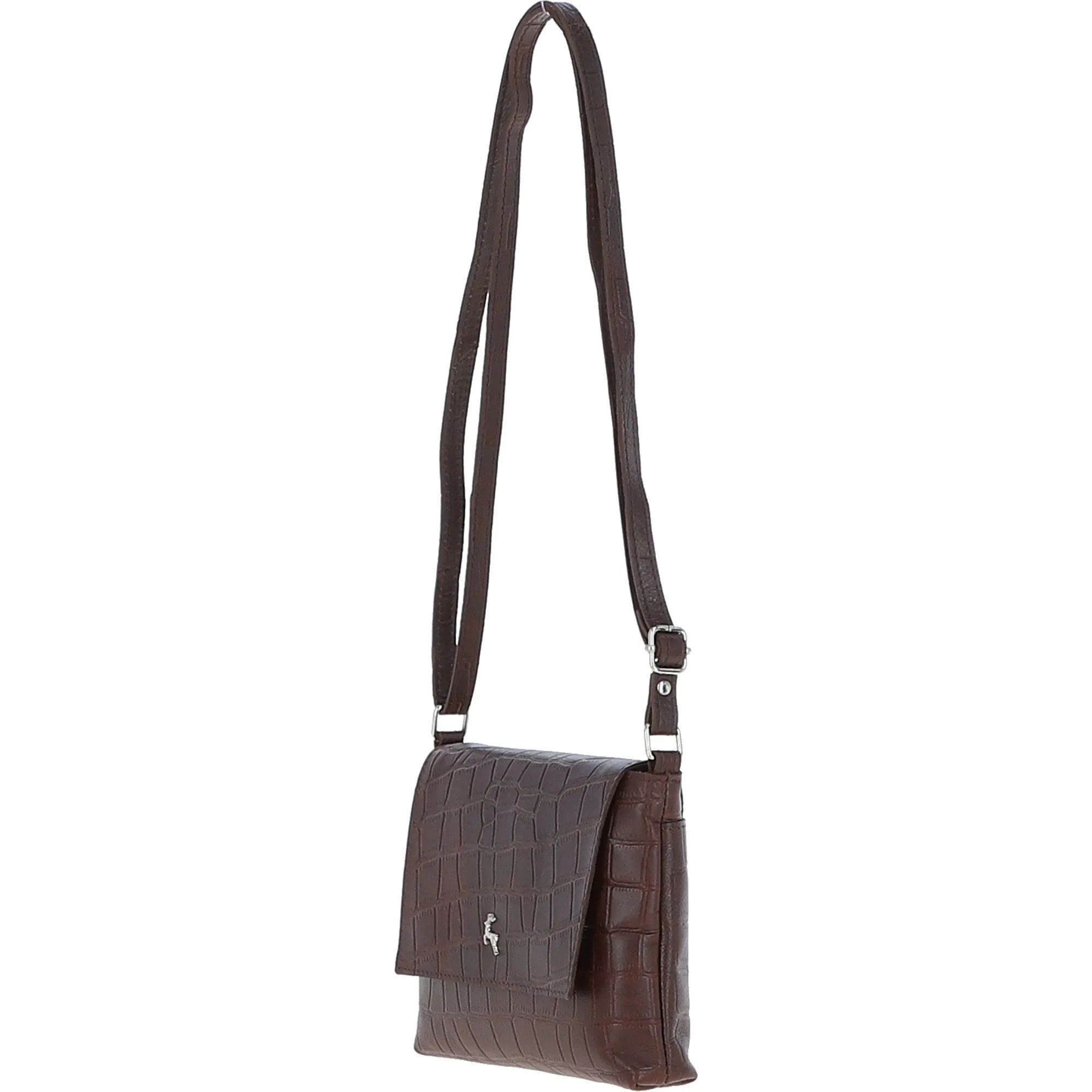 Rosea Flap Over Croc Print Real Leather Shoulder Bag Brandy/croc: MC6