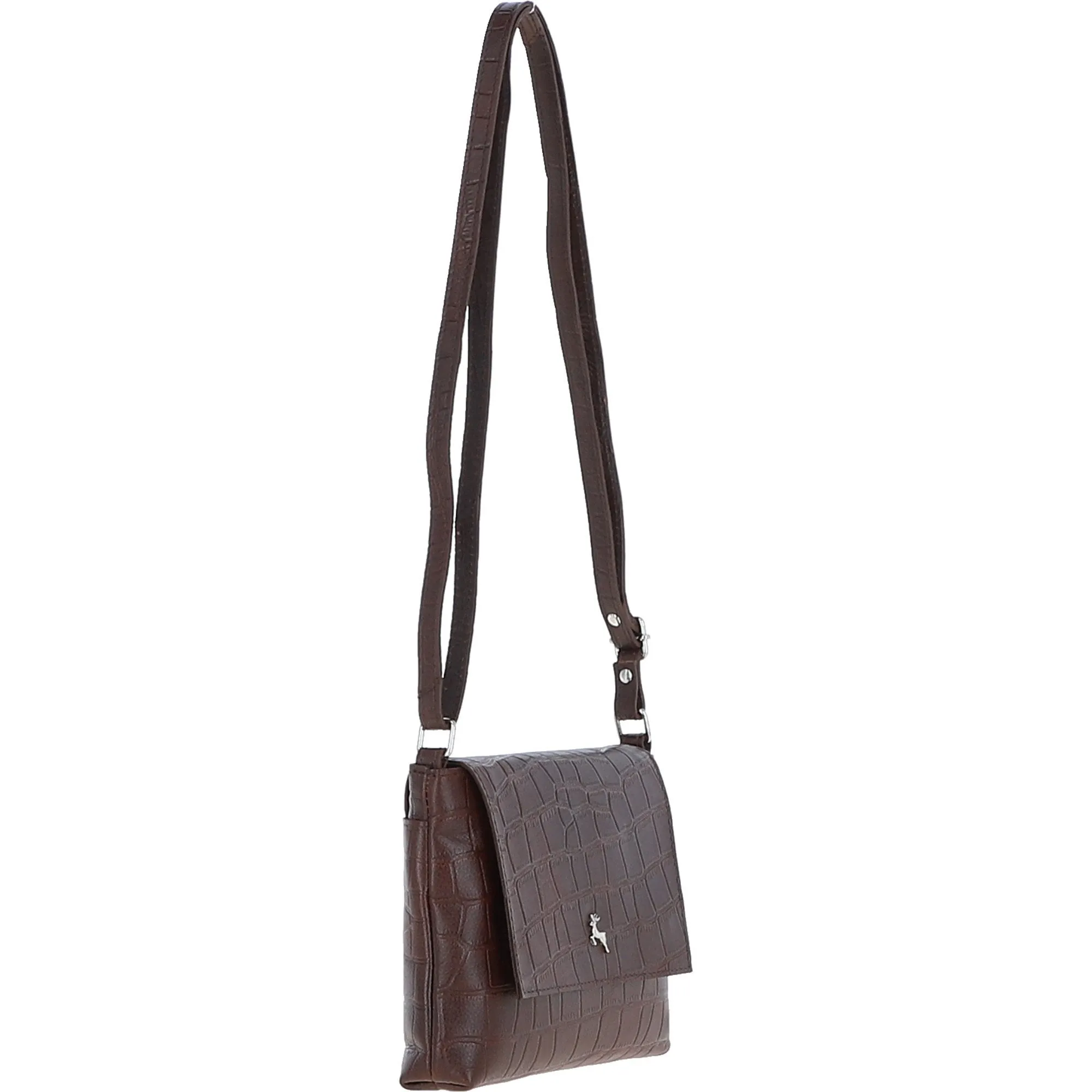 Rosea Flap Over Croc Print Real Leather Shoulder Bag Brandy/croc: MC6