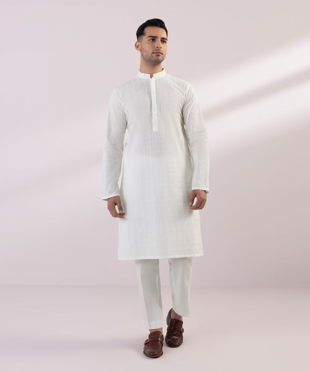 Schiffli Embroidered Cotton Kurta