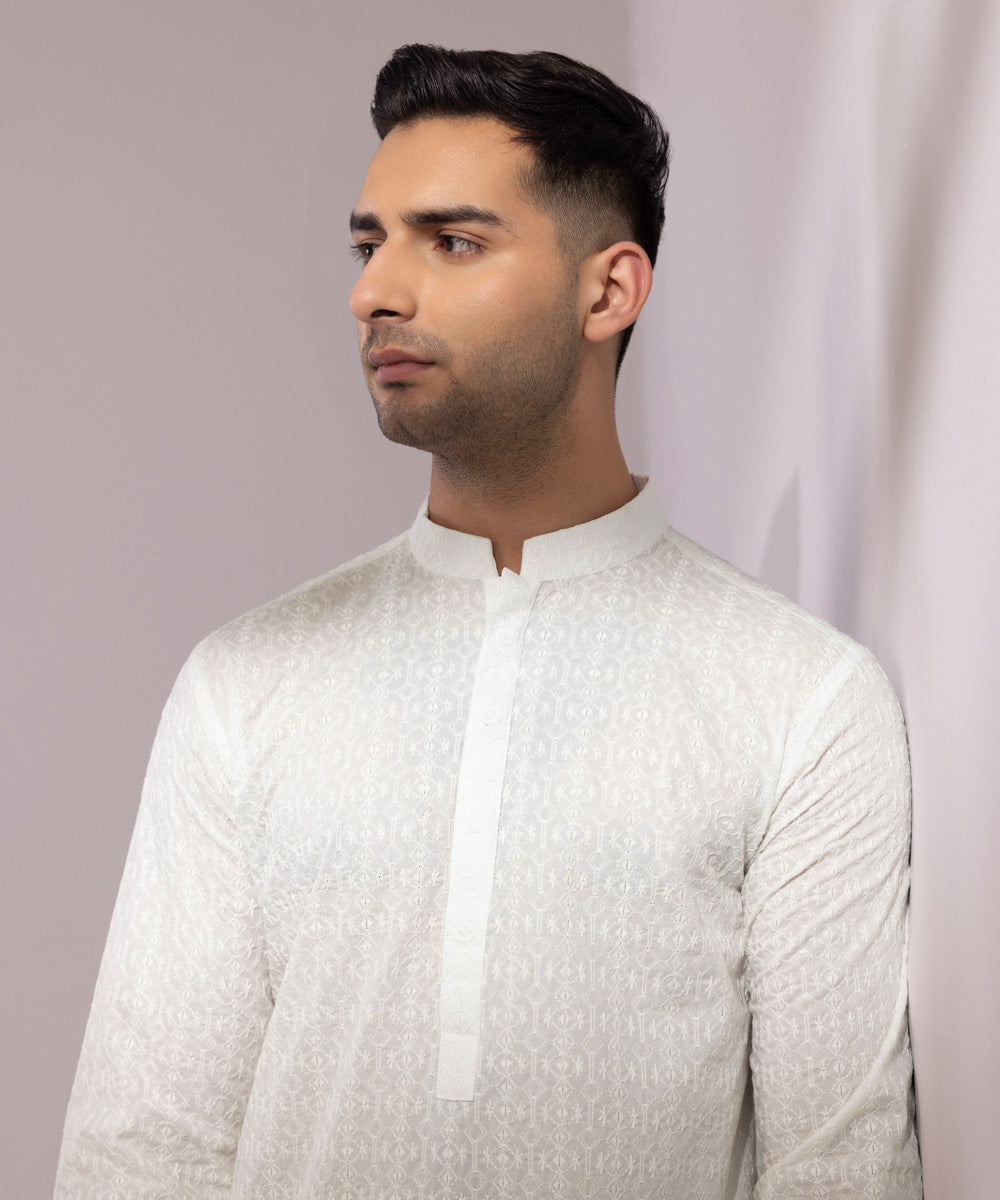 Schiffli Embroidered Cotton Kurta