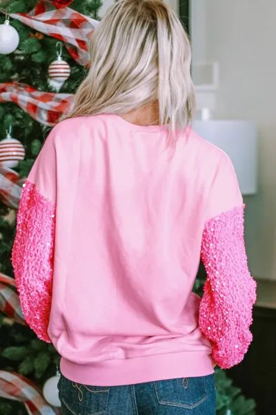 Sequin Round Neck Dropped Shoulder Sweatshirt