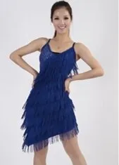 Sequins Latin Tassel Dance Wear Performance V Neck Cross Back Bandage Competition Fancy Dress