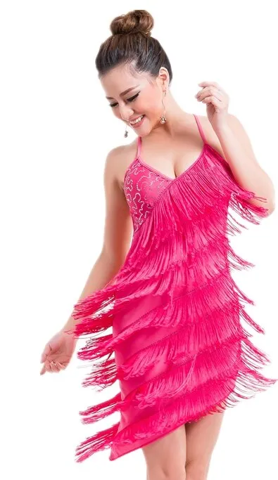 Sequins Latin Tassel Dance Wear Performance V Neck Cross Back Bandage Competition Fancy Dress