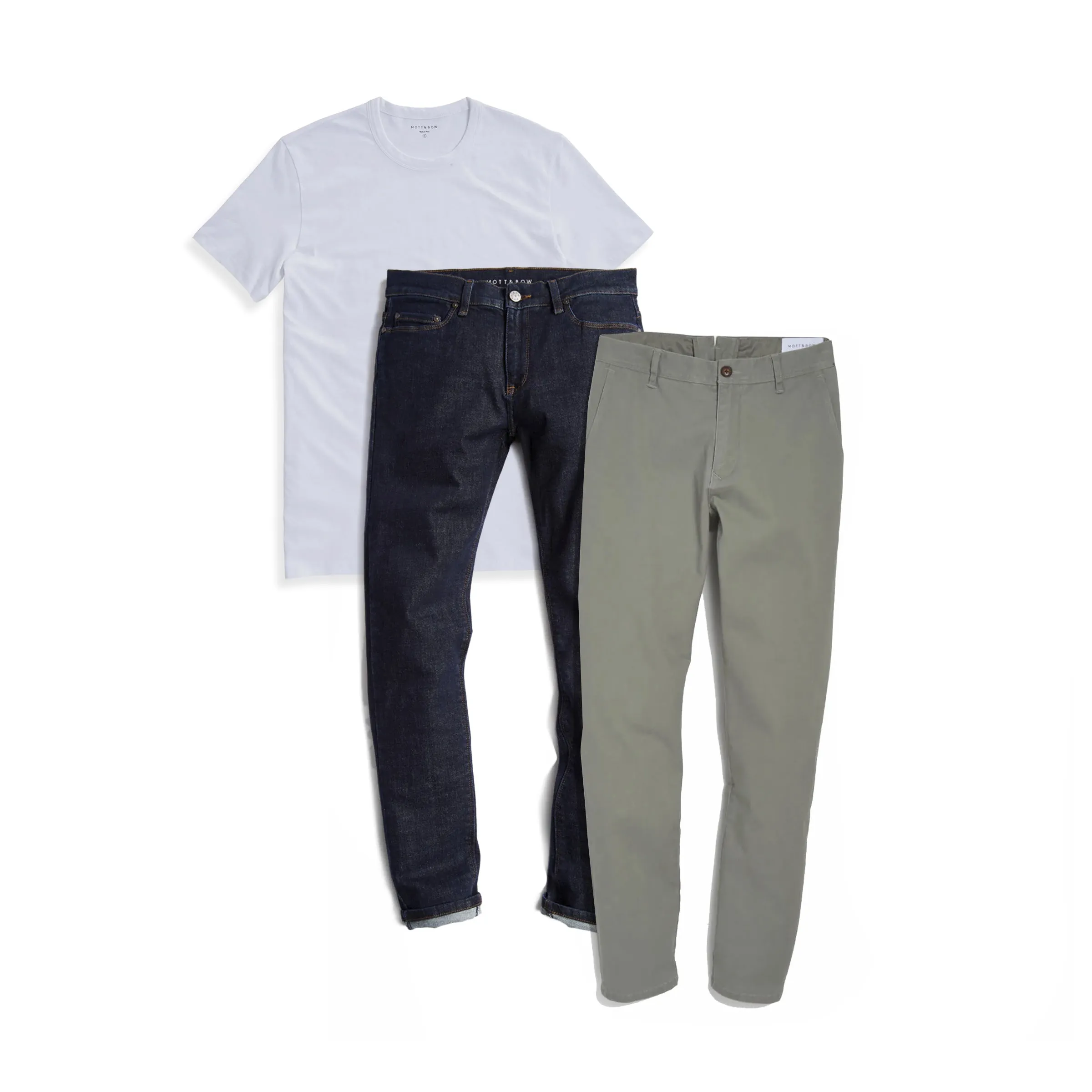 Set 02: 1 pair of Chinos + 1 Driggs Tee + 1 pair of Jeans