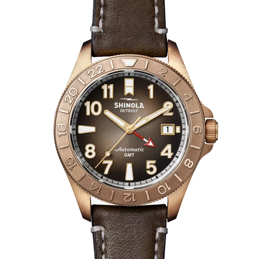 Shinola 40MM Bronze Monster GMT Set Automatic Brown Dial Extra NATO Strap Watch S0120273328