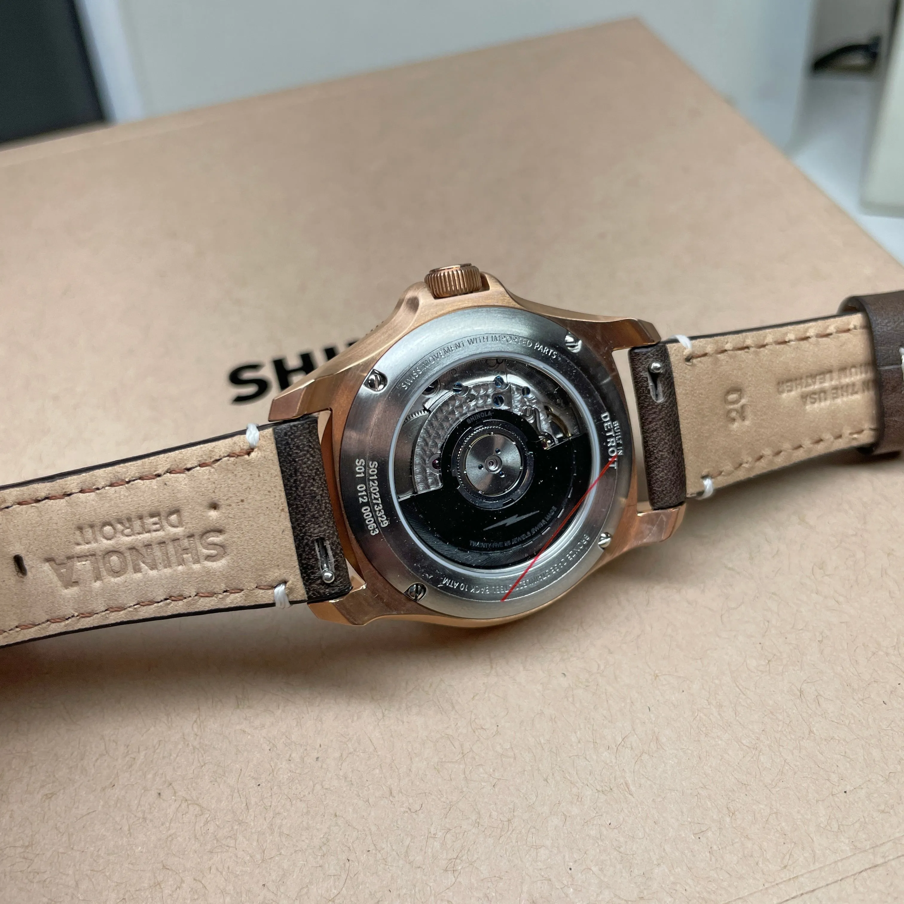 Shinola 40MM Bronze Monster GMT Set Automatic Brown Dial Extra NATO Strap Watch S0120273328