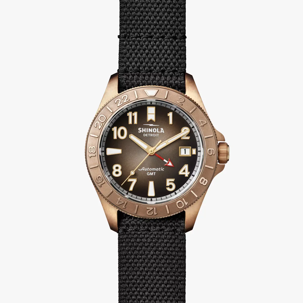 Shinola 40MM Bronze Monster GMT Set Automatic Brown Dial Extra NATO Strap Watch S0120273328