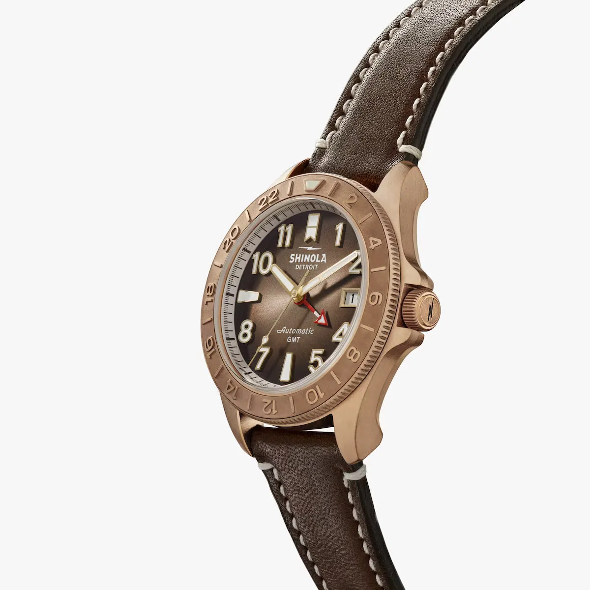 Shinola 40MM Bronze Monster GMT Set Automatic Brown Dial Extra NATO Strap Watch S0120273328