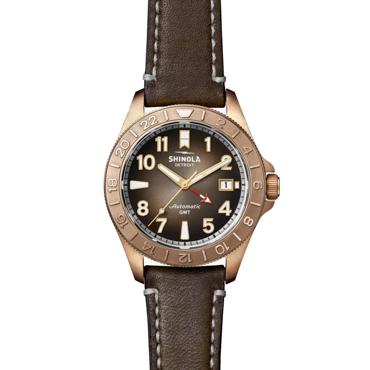 Shinola 40MM Bronze Monster GMT Set Automatic Brown Dial Extra NATO Strap Watch S0120273328