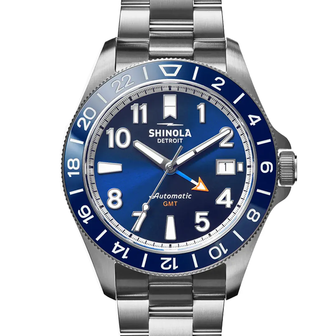 Shinola 40MM Monster GMT Automatic Navy Blue Dial Extra Ocean Plastic Strap Watch S0120247286