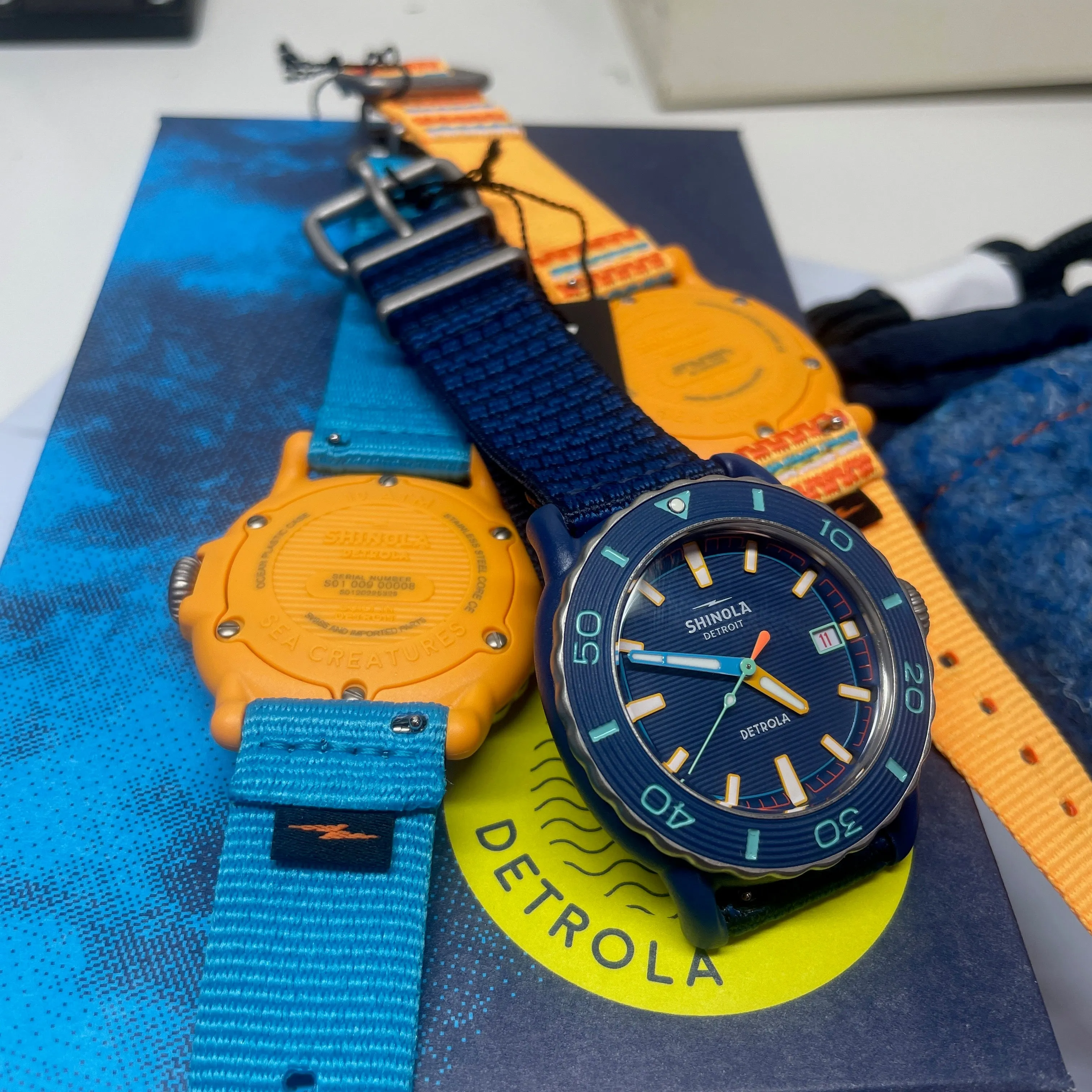 Shinola The Sea Creatures 40MM Detrola Sea Blue Dial and Strap Watch