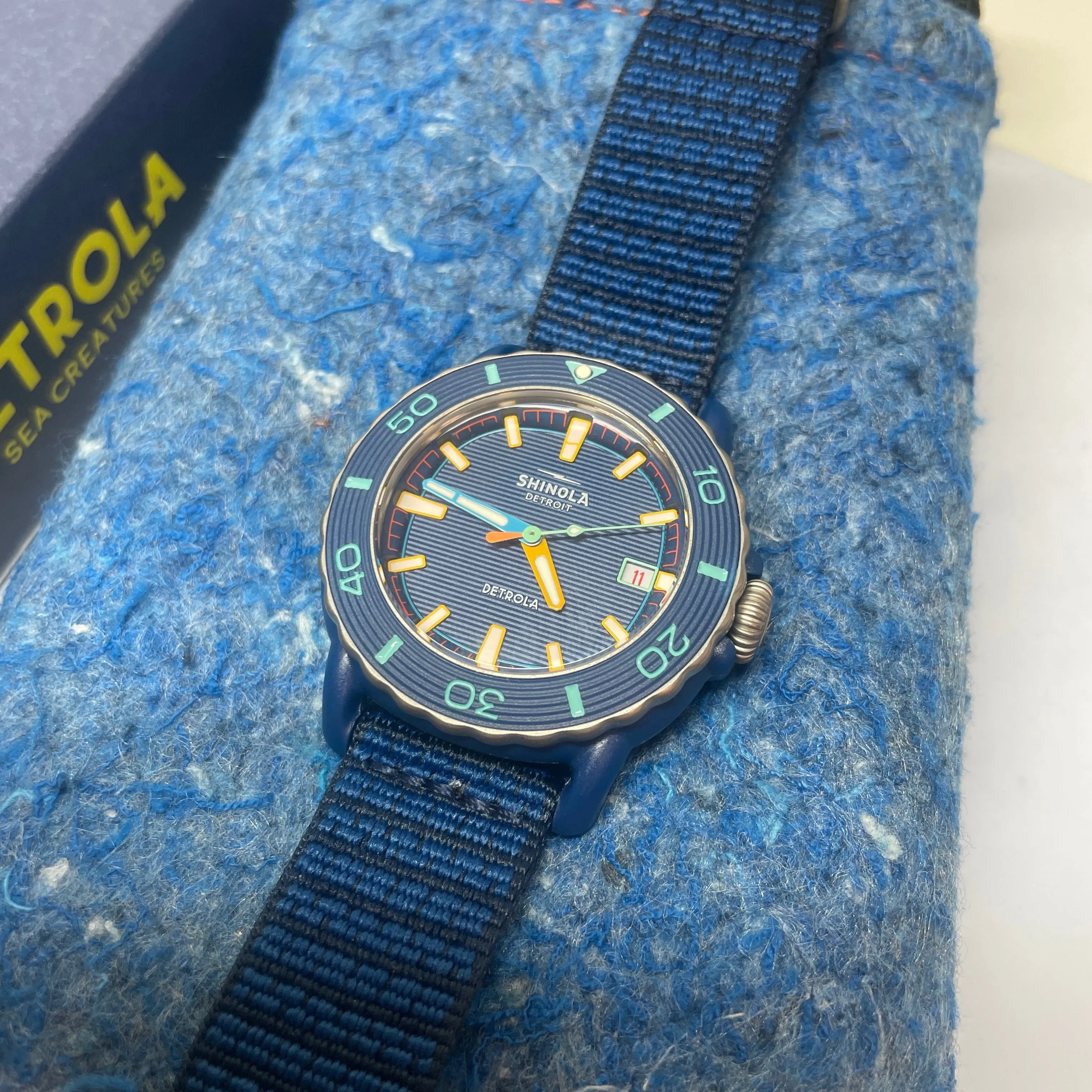 Shinola The Sea Creatures 40MM Detrola Sea Blue Dial and Strap Watch