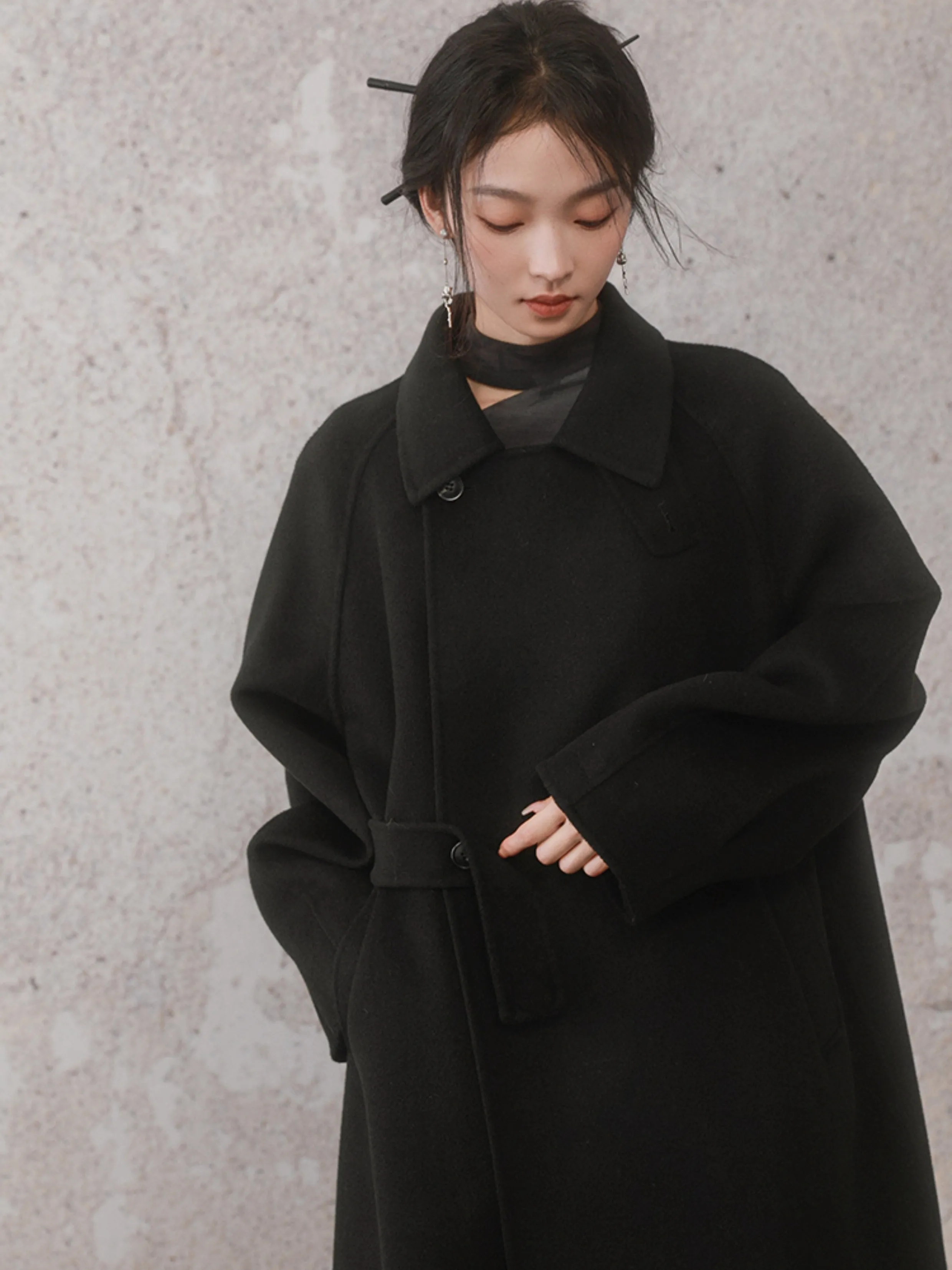 Side Button Double-sided Raglan-sleeve Coat