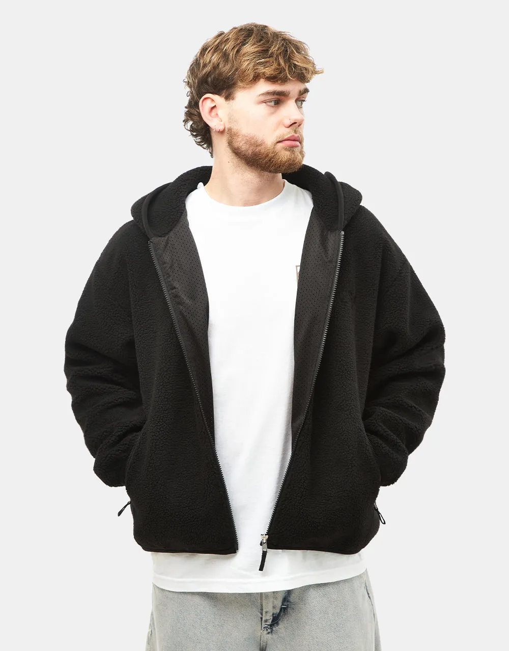 Skateboard Cafe Sherpa Fleece Zip Pullover Hoodie - Black