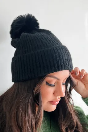 Slope Style Ribbed Pom Beanie (Black)