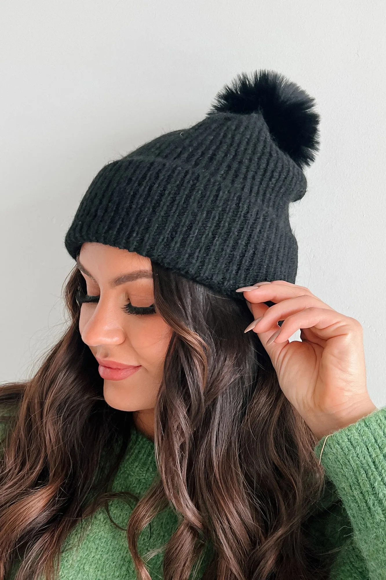 Slope Style Ribbed Pom Beanie (Black)