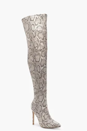 Snake Print Over The Knee Boots