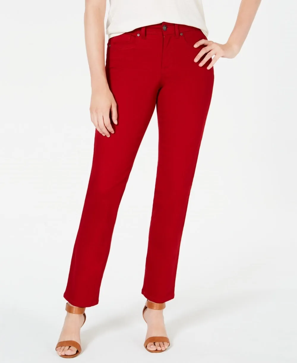 Style & Co Women's Tummy-Control Straight-Leg Fashion Jeans Red Size 4