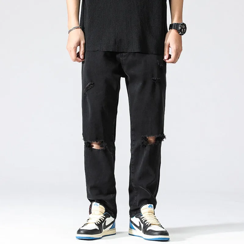 Summer Black Punk Style Ankle-Length Casual Jeans Pants for Men