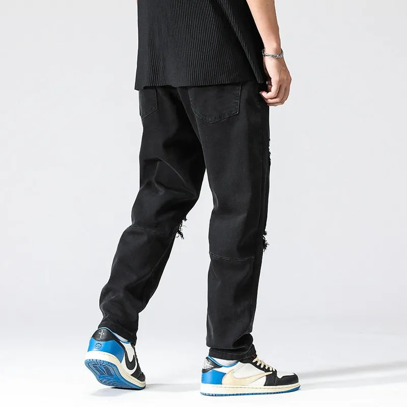 Summer Black Punk Style Ankle-Length Casual Jeans Pants for Men