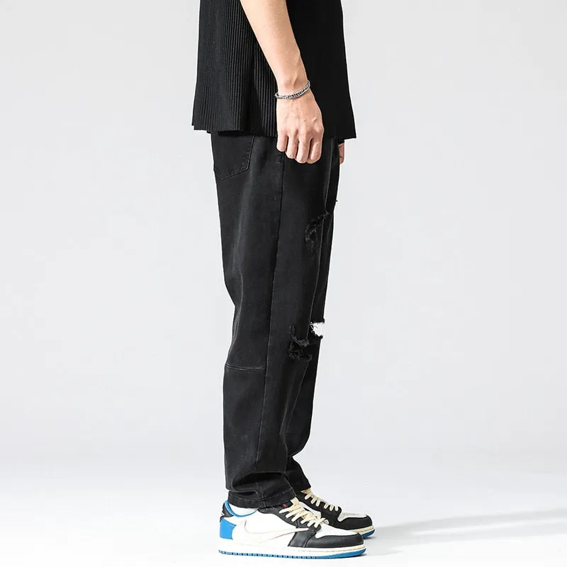 Summer Black Punk Style Ankle-Length Casual Jeans Pants for Men