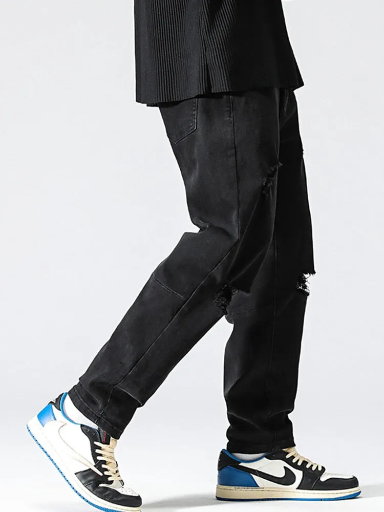 Summer Black Punk Style Ankle-Length Casual Jeans Pants for Men