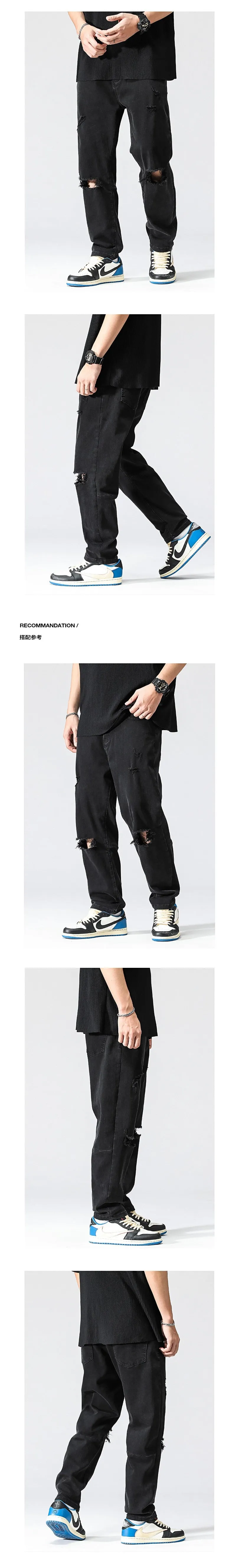 Summer Black Punk Style Ankle-Length Casual Jeans Pants for Men