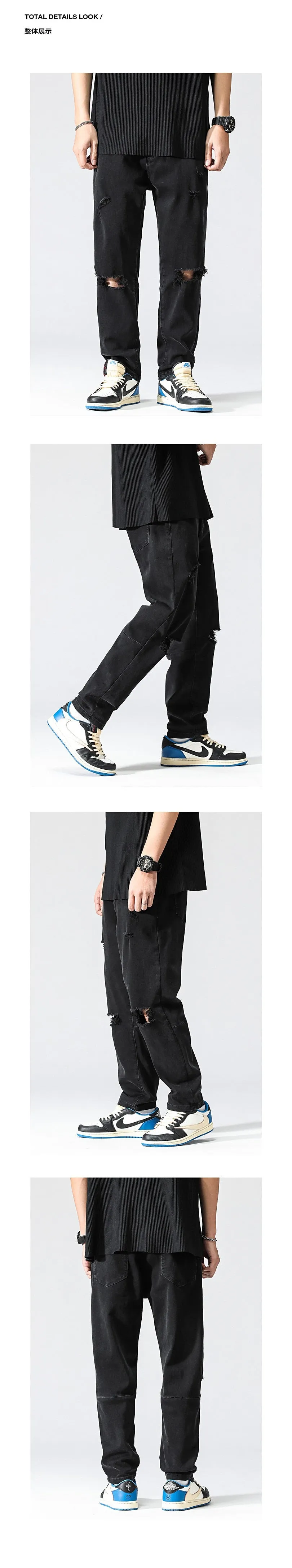 Summer Black Punk Style Ankle-Length Casual Jeans Pants for Men