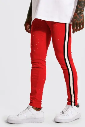 Super Skinny Busted Knee Side Stripe Jeans | boohooMAN UK