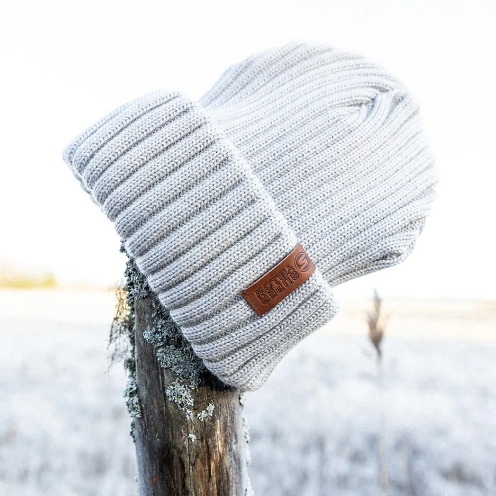 Superyellow Beam Dark Blue Merino Wool Beanie (Unisex)